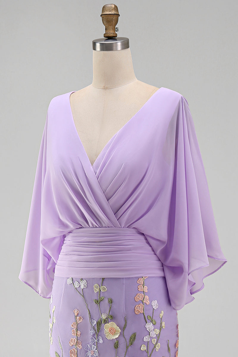 Load image into Gallery viewer, Green Mermaid Long Floral V-Neck Mother of the Bride Dress with Sleeves