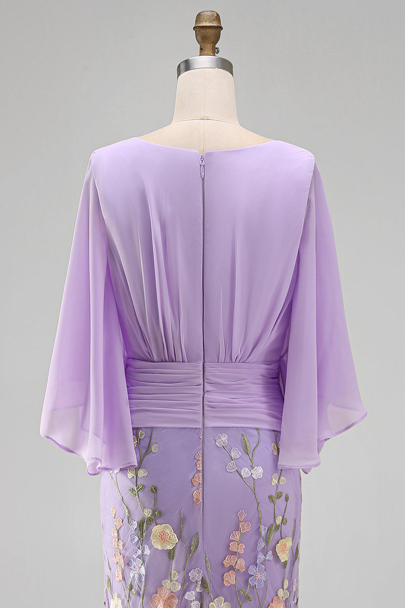 Load image into Gallery viewer, Green Mermaid Long Floral V-Neck Mother of the Bride Dress with Sleeves
