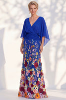 Load image into Gallery viewer, Green Mermaid Long Floral V-Neck Mother of the Bride Dress with Sleeves
