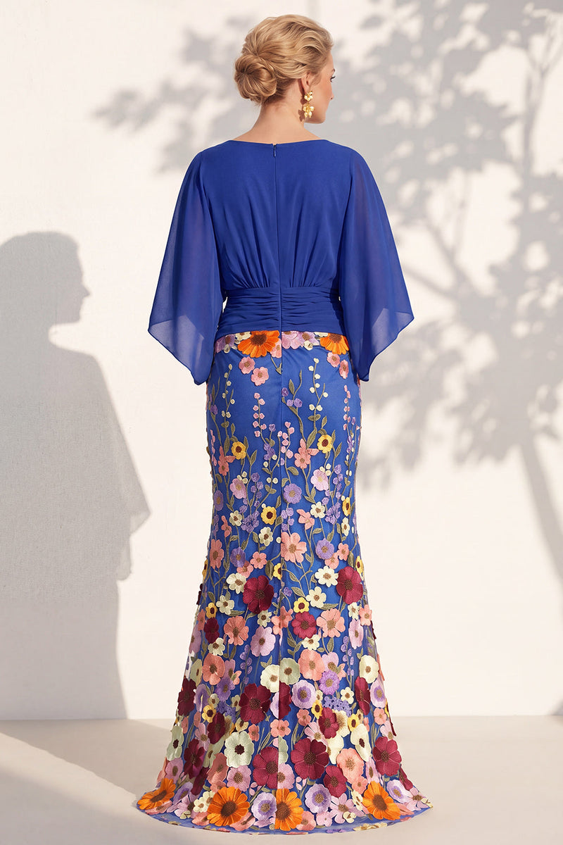 Load image into Gallery viewer, Green Mermaid Long Floral V-Neck Mother of the Bride Dress with Sleeves