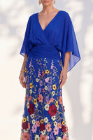 Load image into Gallery viewer, Green Mermaid Long Floral V-Neck Mother of the Bride Dress with Sleeves
