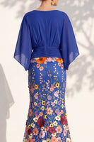 Load image into Gallery viewer, Green Mermaid Long Floral V-Neck Mother of the Bride Dress with Sleeves