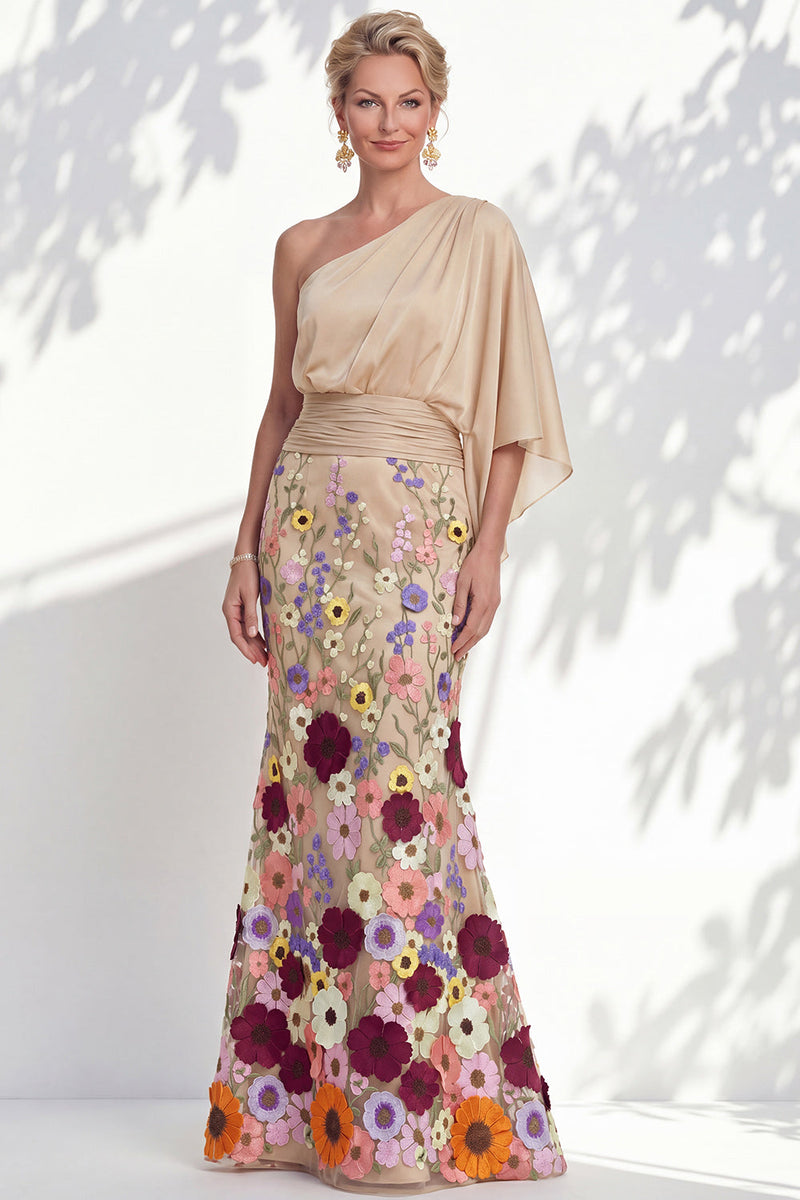 Load image into Gallery viewer, Mermaid Lilac Long Floral One Shoulder Mother of the Bride Dress with Sleeves