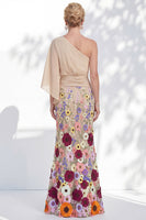 Load image into Gallery viewer, Mermaid Lilac Long Floral One Shoulder Mother of the Bride Dress with Sleeves