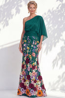 Load image into Gallery viewer, Mermaid Lilac Long Floral One Shoulder Mother of the Bride Dress with Sleeves