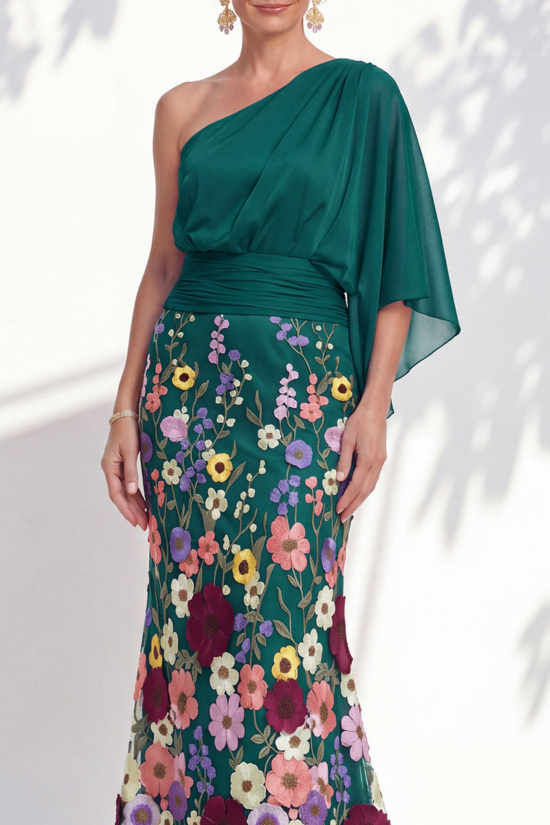 Load image into Gallery viewer, Mermaid Lilac Long Floral One Shoulder Mother of the Bride Dress with Sleeves