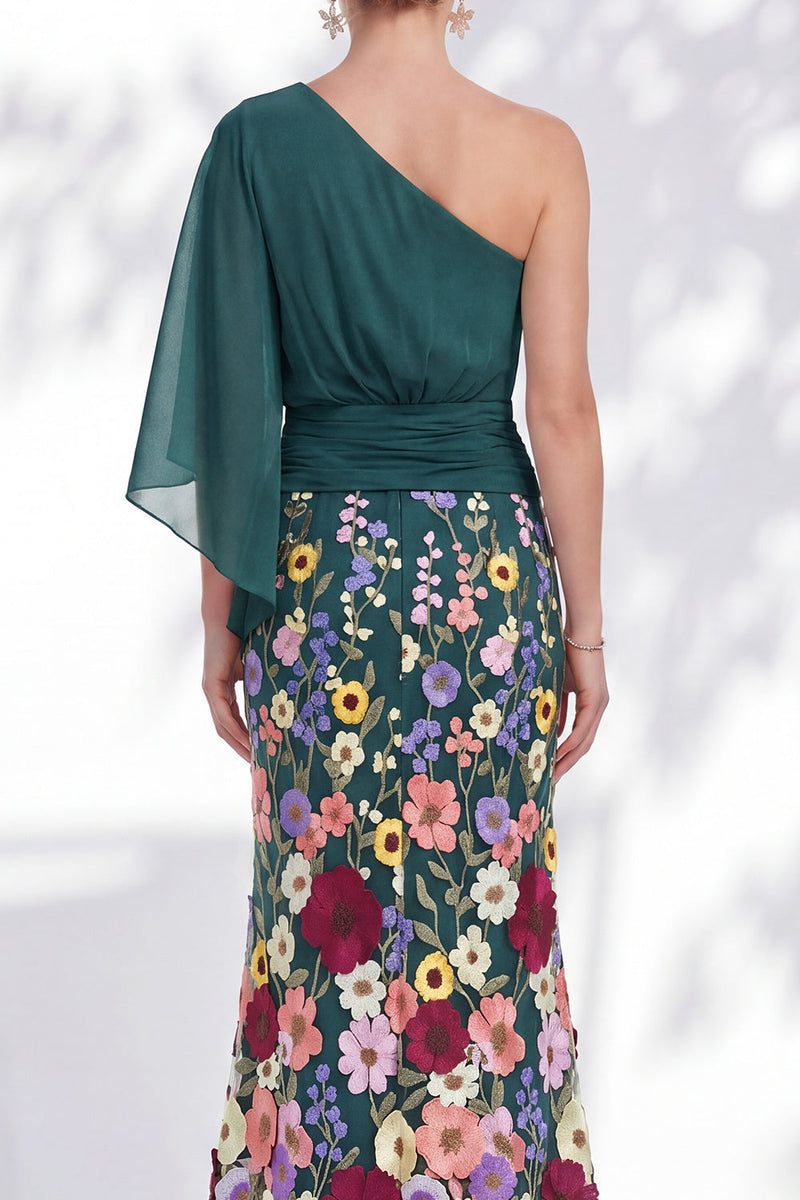 Load image into Gallery viewer, Mermaid Lilac Long Floral One Shoulder Mother of the Bride Dress with Sleeves