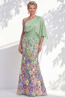 Load image into Gallery viewer, Mermaid Lilac Long Floral One Shoulder Mother of the Bride Dress with Sleeves
