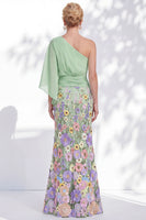 Load image into Gallery viewer, Mermaid Lilac Long Floral One Shoulder Mother of the Bride Dress with Sleeves