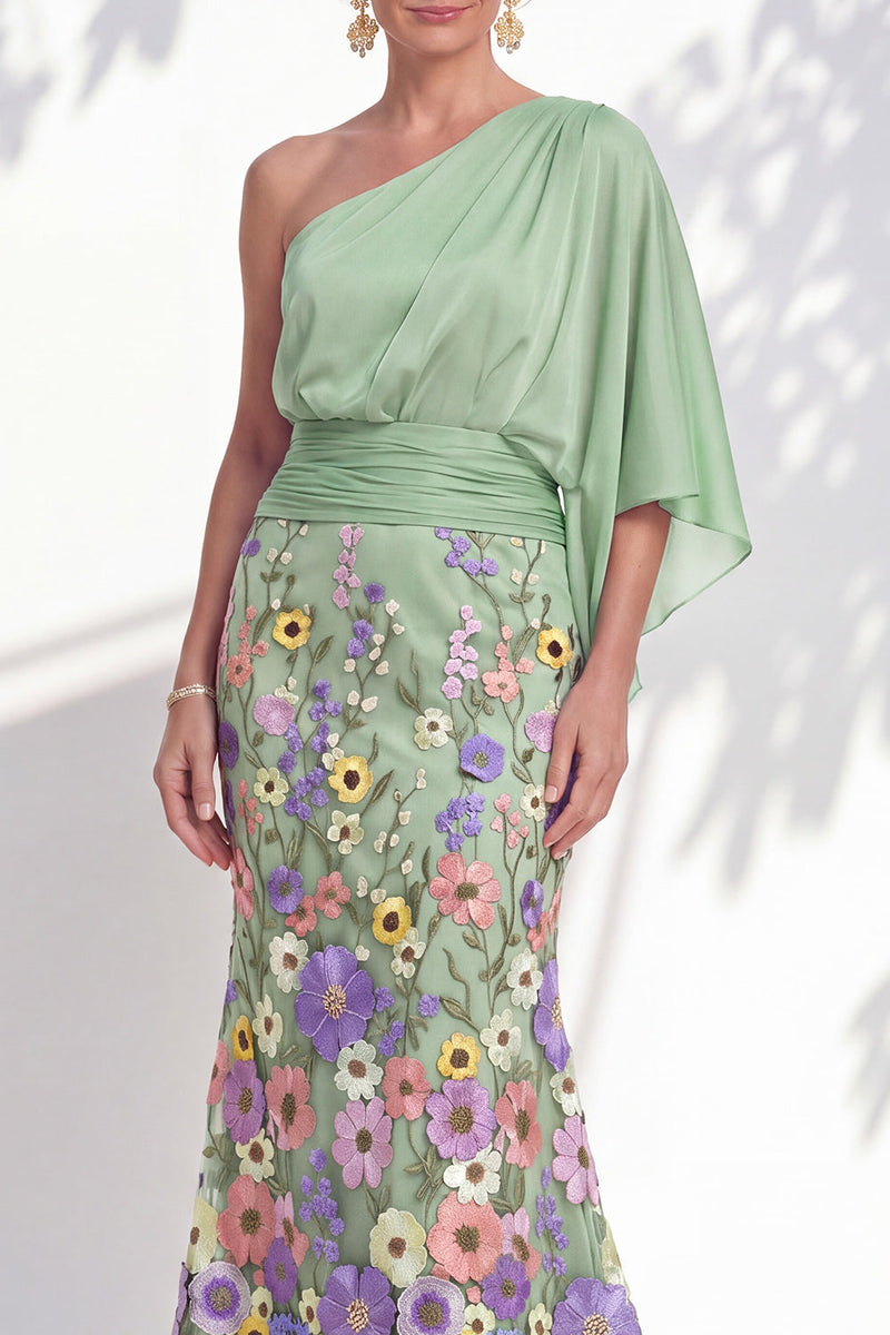 Load image into Gallery viewer, Mermaid Lilac Long Floral One Shoulder Mother of the Bride Dress with Sleeves