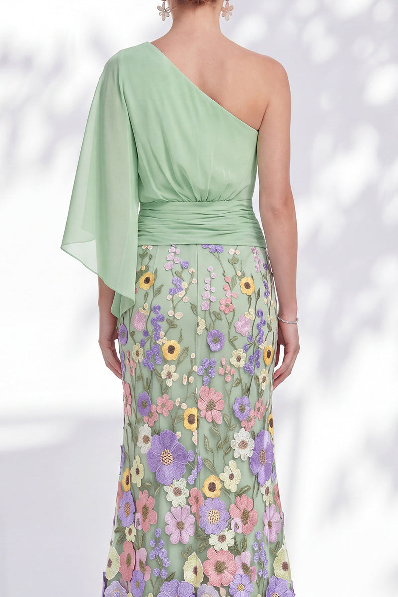 Load image into Gallery viewer, Mermaid Lilac Long Floral One Shoulder Mother of the Bride Dress with Sleeves