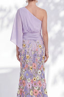 Load image into Gallery viewer, Mermaid Lilac Long Floral One Shoulder Mother of the Bride Dress with Sleeves