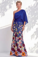 Load image into Gallery viewer, Mermaid Lilac Long Floral One Shoulder Mother of the Bride Dress with Sleeves