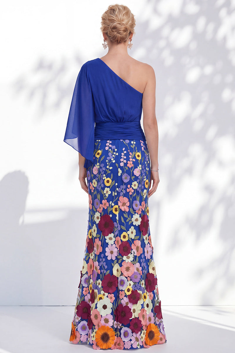 Load image into Gallery viewer, Mermaid Lilac Long Floral One Shoulder Mother of the Bride Dress with Sleeves