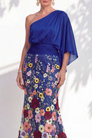 Load image into Gallery viewer, Mermaid Lilac Long Floral One Shoulder Mother of the Bride Dress with Sleeves