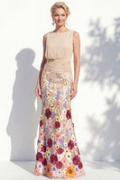 Load image into Gallery viewer, Green Long Floral Ruched Boat Neck Mermaid Mother of the Bride Dress