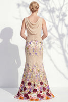 Load image into Gallery viewer, Green Long Floral Ruched Boat Neck Mermaid Mother of the Bride Dress