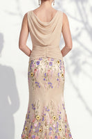 Load image into Gallery viewer, Green Long Floral Ruched Boat Neck Mermaid Mother of the Bride Dress