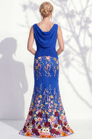 Load image into Gallery viewer, Green Long Floral Ruched Boat Neck Mermaid Mother of the Bride Dress