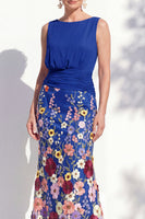 Load image into Gallery viewer, Green Long Floral Ruched Boat Neck Mermaid Mother of the Bride Dress