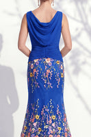 Load image into Gallery viewer, Green Long Floral Ruched Boat Neck Mermaid Mother of the Bride Dress