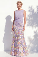 Load image into Gallery viewer, Green Long Floral Ruched Boat Neck Mermaid Mother of the Bride Dress