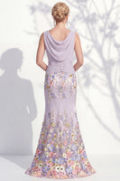 Load image into Gallery viewer, Green Long Floral Ruched Boat Neck Mermaid Mother of the Bride Dress