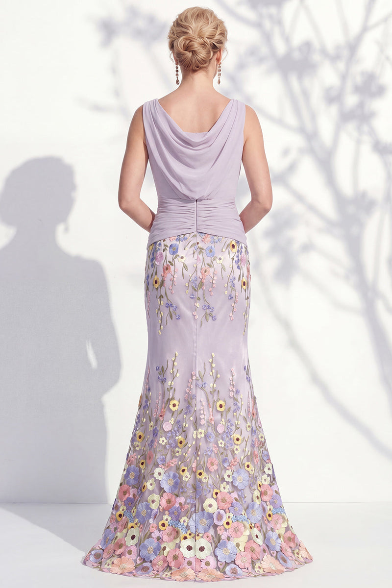 Load image into Gallery viewer, Green Long Floral Ruched Boat Neck Mermaid Mother of the Bride Dress