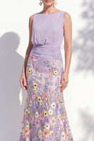 Load image into Gallery viewer, Green Long Floral Ruched Boat Neck Mermaid Mother of the Bride Dress