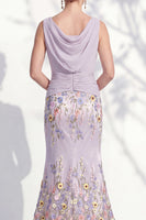 Load image into Gallery viewer, Green Long Floral Ruched Boat Neck Mermaid Mother of the Bride Dress