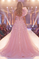 Load image into Gallery viewer, Corset Mermaid Long Floral Beaded Pink Ruffled Formal Dress with Cape