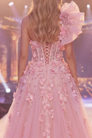 Load image into Gallery viewer, Corset Mermaid Long Floral Beaded Pink Ruffled Formal Dress with Cape