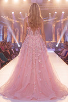 Load image into Gallery viewer, Sparkly Cut Out Corset Mermaid Long Beaded Floral Pink Formal Dress with Cape