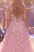 Load image into Gallery viewer, Sparkly Cut Out Corset Mermaid Long Beaded Floral Pink Formal Dress with Cape