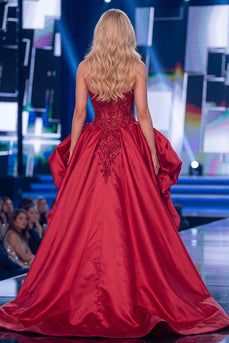 Sparkly Red Mermaid Corset Strapless Long Beaded Evening Dress with Slit