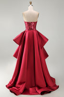 Load image into Gallery viewer, Sparkly Red Mermaid Corset Strapless Long Beaded Evening Dress with Slit