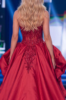 Load image into Gallery viewer, Sparkly Red Mermaid Corset Strapless Long Beaded Evening Dress with Slit