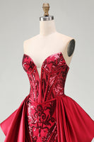 Load image into Gallery viewer, Sparkly Red Mermaid Corset Strapless Long Beaded Evening Dress with Slit