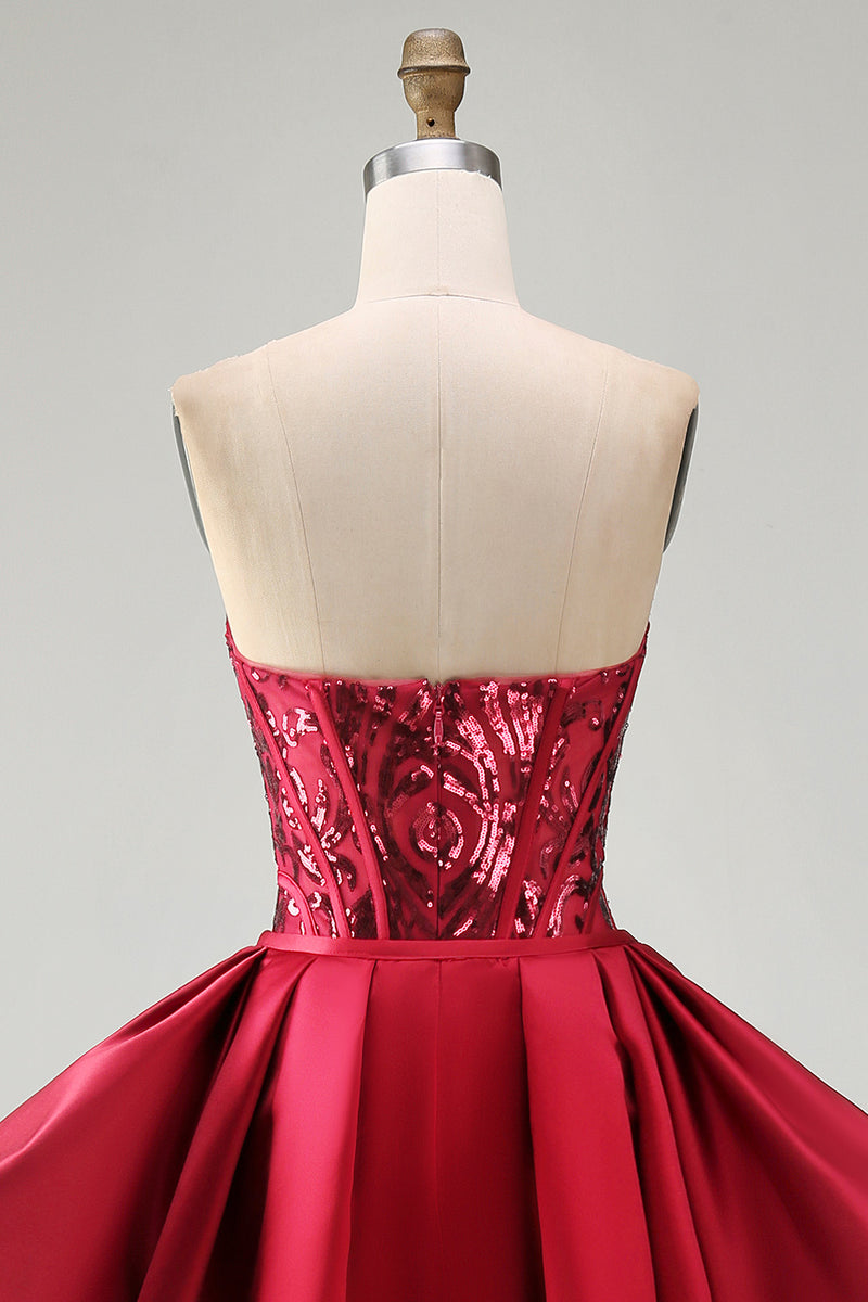 Load image into Gallery viewer, Sparkly Red Mermaid Corset Strapless Long Beaded Evening Dress with Slit