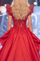 Load image into Gallery viewer, V-Neck Sparkly Red Mermaid Corset Beaded Long Evening Dress with Slit