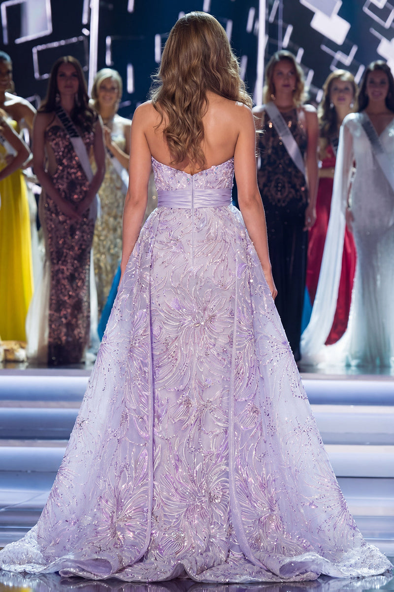Load image into Gallery viewer, Sparkly Lilac Mermaid Strapless Floral Long Beaded Evening Dress with Cape