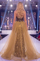 Load image into Gallery viewer, Sparkly Black Golden Floral Mermaid Corset Long Sequin Evening Dress with Slit