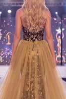 Load image into Gallery viewer, Sparkly Black Golden Floral Mermaid Corset Long Sequin Evening Dress with Slit