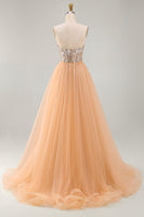 Load image into Gallery viewer, Sparkly Champagne Strapless Mermaid Corset Long Beaded Evening Dress with Cape