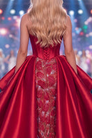 Load image into Gallery viewer, Sparkly Long Beaded Ruffled Corset Burgundy Mermaid Evening Dress with Slit