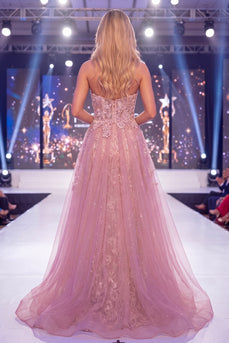 Sparkly Blush Strapless Mermaid Beaded Long Floral Evening Dress with Cape