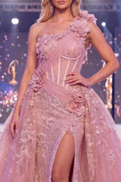 Load image into Gallery viewer, Sparkly Blush Corset Floral Mermaid Long Beaded Evening Dress with Cape