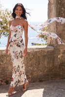 Load image into Gallery viewer, Maxi Ivory Mermaid Strapless Floral Ruched Beach Wedding Guest Dress