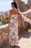 Load image into Gallery viewer, Maxi Ivory Mermaid Strapless Floral Ruched Beach Wedding Guest Dress