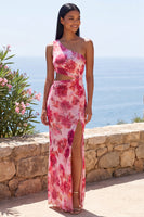 Load image into Gallery viewer, Floral Pink Cut Out Maxi Beach Sheath Wedding Guest Dress with Slit